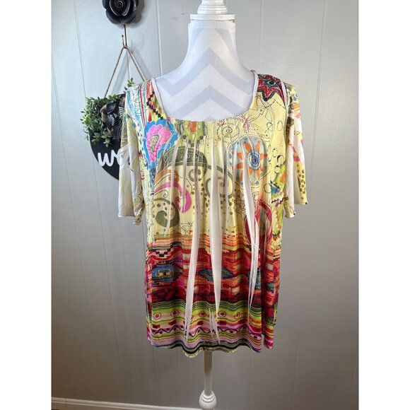 Simply Irresistible Womens Colorful Bohemian Print Top XL  Polyester/Spandex - Picture 2 of 6